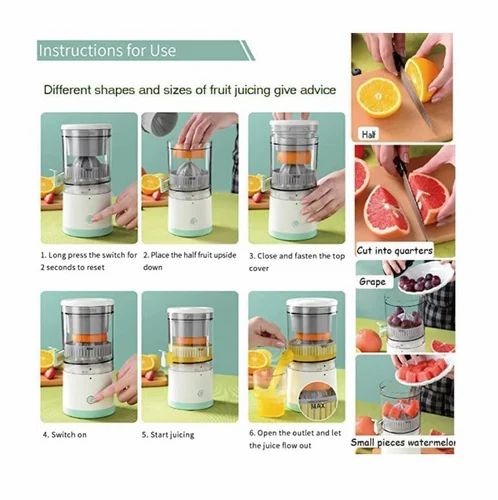 Electric Citrus Juicer, Rechargeable Juicer Machine with USB Cable